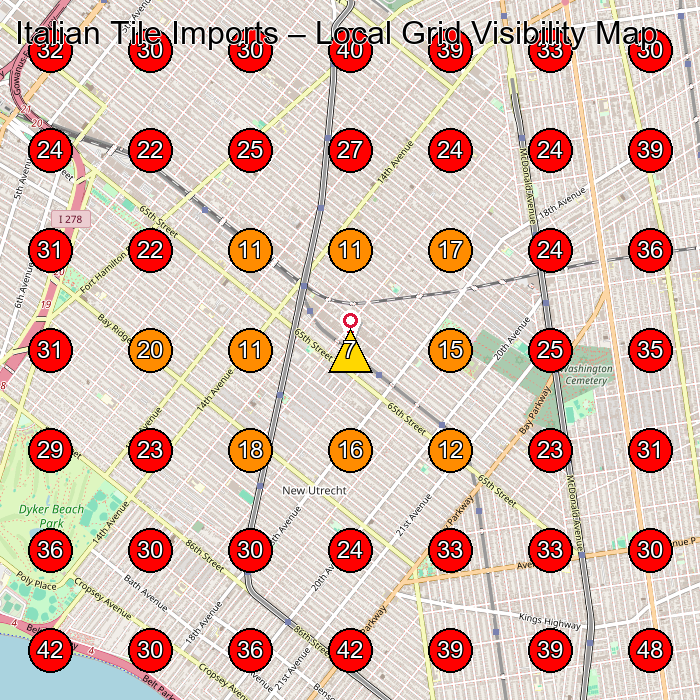 Italian Tile Imports GeoGrid visibility map for Tile Store in Brooklyn